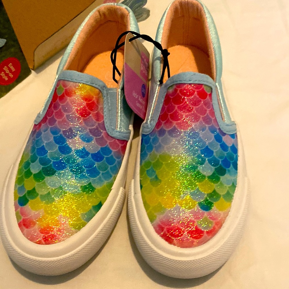 Memory foam Canvas shoes GIRLS glitter mermaid slip ons SIZE 11